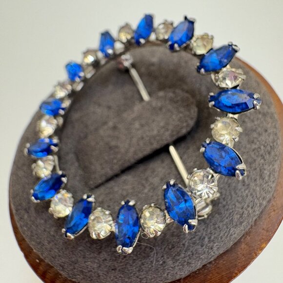 Sterling Silver 925 Blue & White CZ Alternating Circle Pin Brooch Size 1.25" - Picture 2 of 10